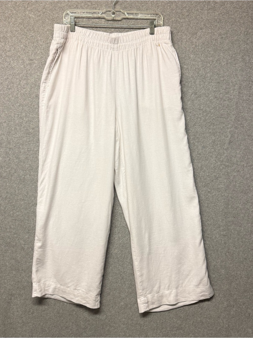 Old Navy High-Rise Super Wide-Leg Cropped Pants Womens L White Elastic Linen